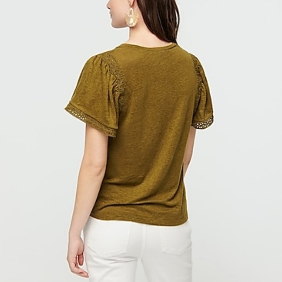 J. CREW flutter sleeve linen tee with lace trim - Picture 3 of 10